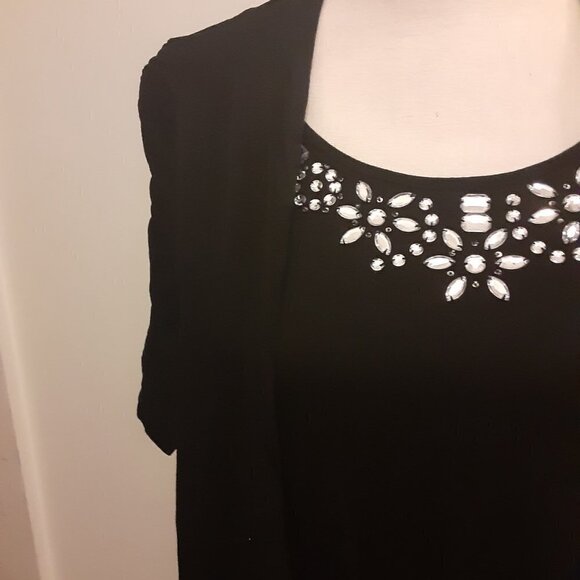 Covington Size Small Black Top w/Scoop Rhinestone Neckline & Attached Jacket - Picture 3 of 4